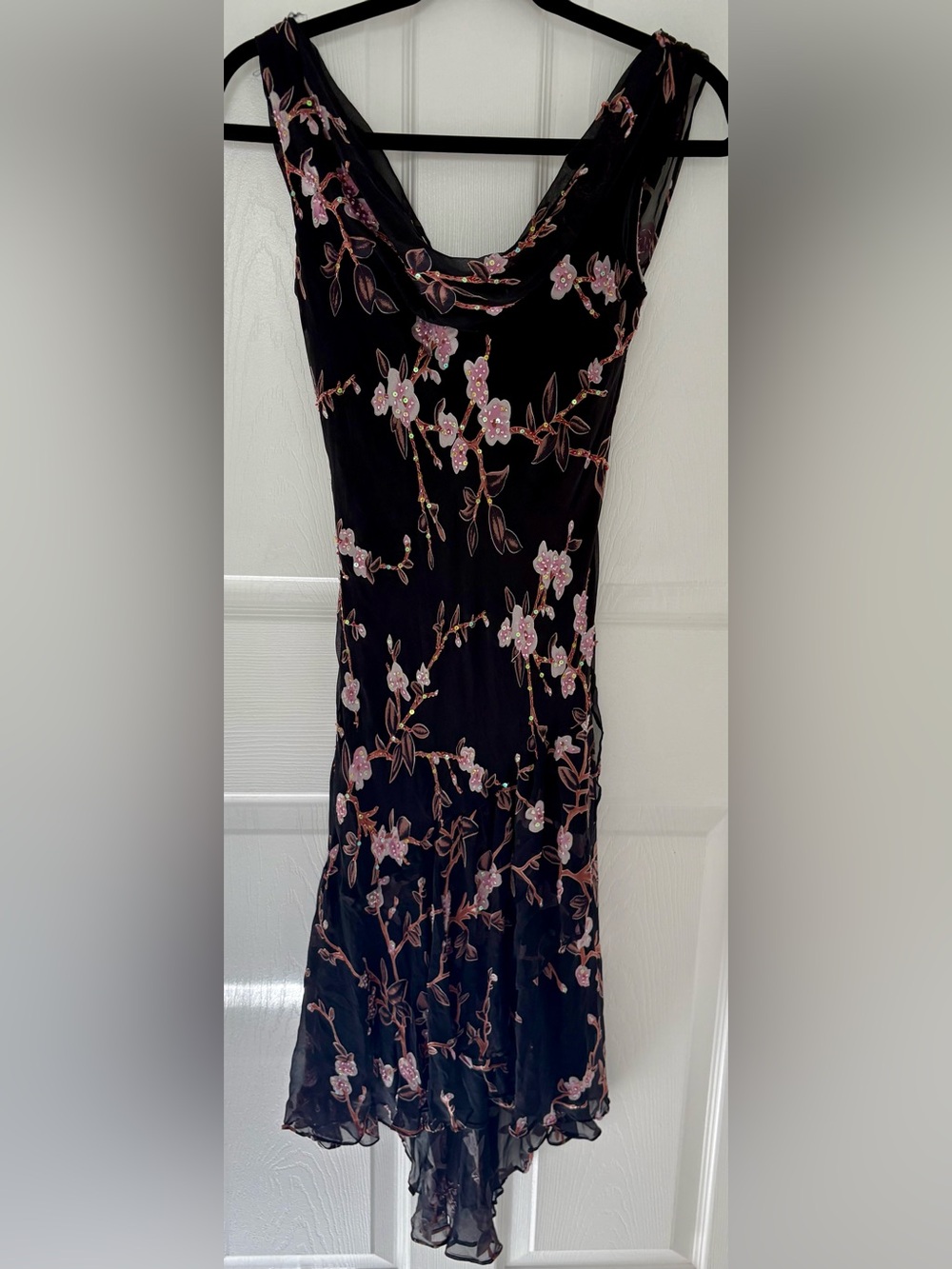 Alex Evenings Vintage Y2K Beaded Black Silk Velvet Burnout Fairy Slip Dress